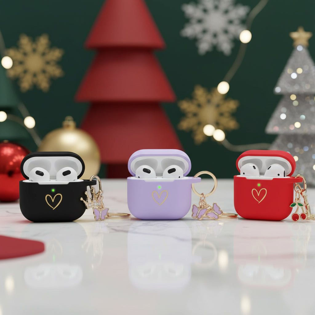 AIIEKZ Compatible with AirPods 3 Case Cover 2021 Soft Silicone Case with Gold Heart Pattern for AirPods 3rd Generation Case with Cute Butterfly Keychain for Girls Women (White)