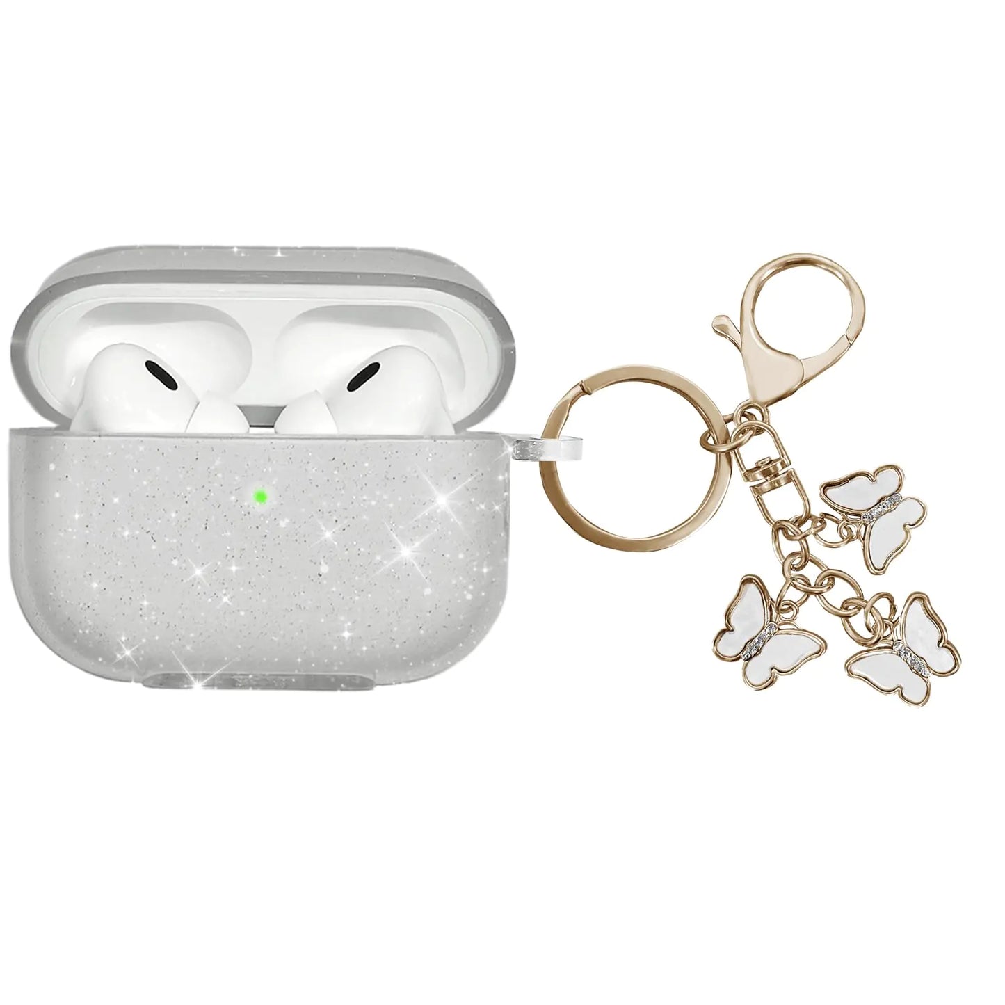 AIIEKZ Compatible with AirPods Pro 2 Case Cover 2022 Soft TPU Case for AirPods Pro 2nd/1st Generation Case with Cute Butterfly Keychain for Girls Women (Glitter Clear)