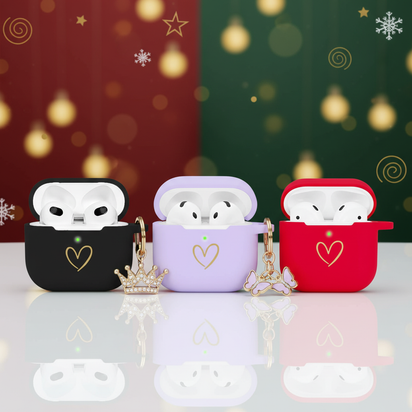 AIIEKZ Compatible with AirPods 3 Case Cover 2021 Soft Silicone Case with Gold Heart Pattern for AirPods 3rd Generation Case with Cute Butterfly Keychain for Girls Women (White)