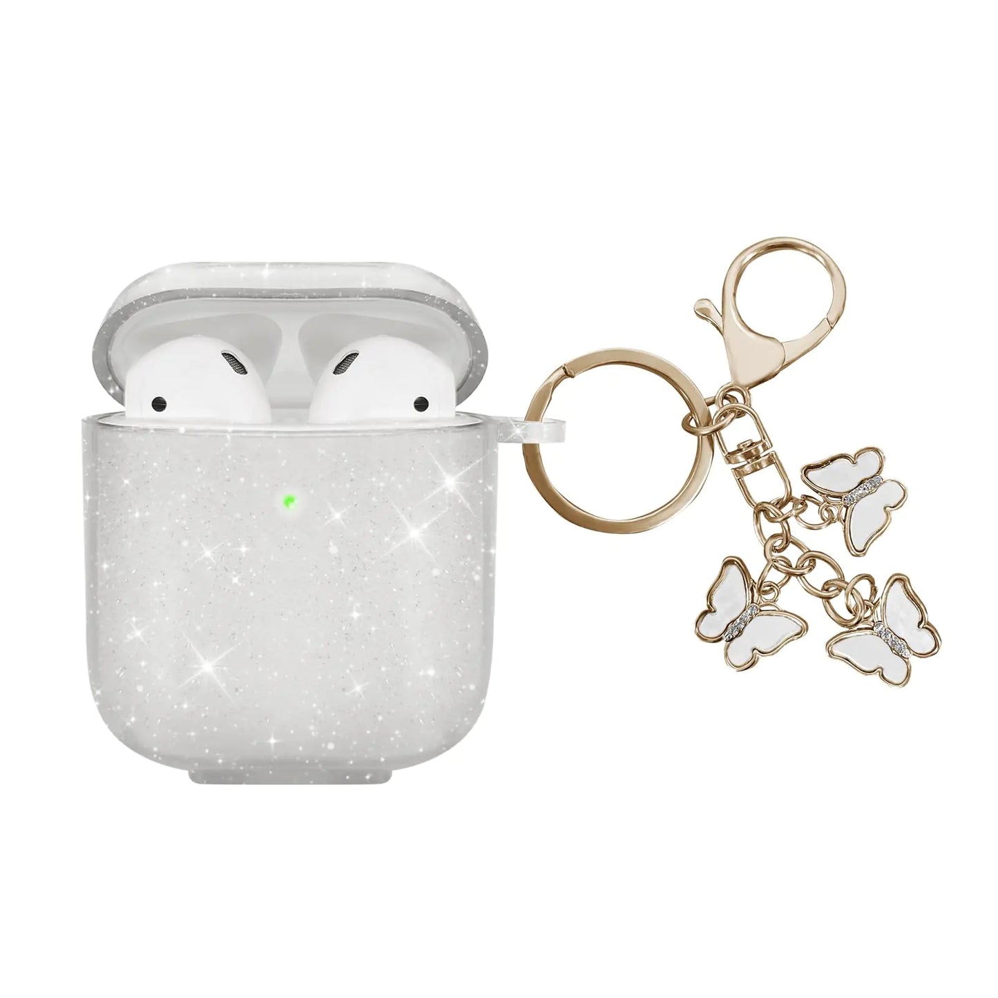 AIIEKZ Compatible with AirPods Case Cover Soft TPU Case for AirPods 2&1 Generation Case with Cute Butterfly Keychain for Girls Women (Glitter Clear)