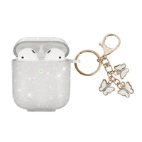 AIIEKZ Compatible with AirPods Case Cover Soft TPU Case for AirPods 2&1 Generation Case with Cute Butterfly Keychain for Girls Women (Glitter Clear)