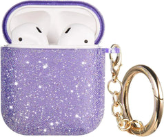 Bling Air-pods Case Cute Glitte Diamond Airpod 1st/2rd Case Cover for Girls Women Rhinestone Air-pods Protective Case with Keychain Scratch Proof and Drop Proof (Purple)