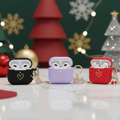 AIIEKZ Compatible with AirPods 3 Case Cover 2021 Soft Silicone Case with Gold Heart Pattern for AirPods 3rd Generation Case with Cute Butterfly Keychain for Girls Women (White)