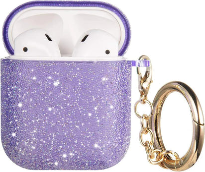 Bling Air-pods Case Cute Glitte Diamond Airpod 1st/2rd Case Cover for Girls Women Rhinestone Air-pods Protective Case with Keychain Scratch Proof and Drop Proof (Purple)